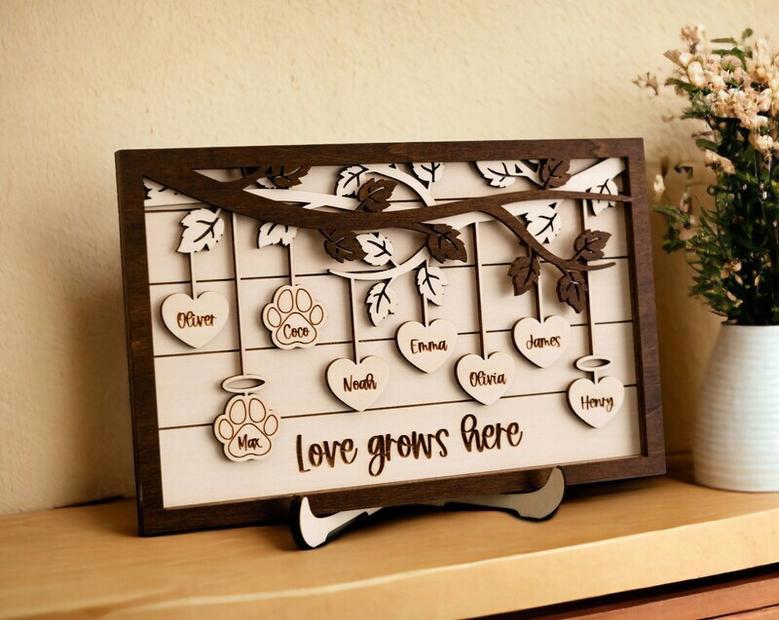 Heartfelt Engraved Family Tree Wall Decor For Mother's Day Modern Farmhouse Style