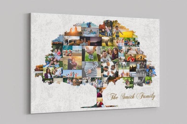 Personalized Family Tree Wall Decor Canvas With Custom Pictures, Heartfelt Gift For Living Room