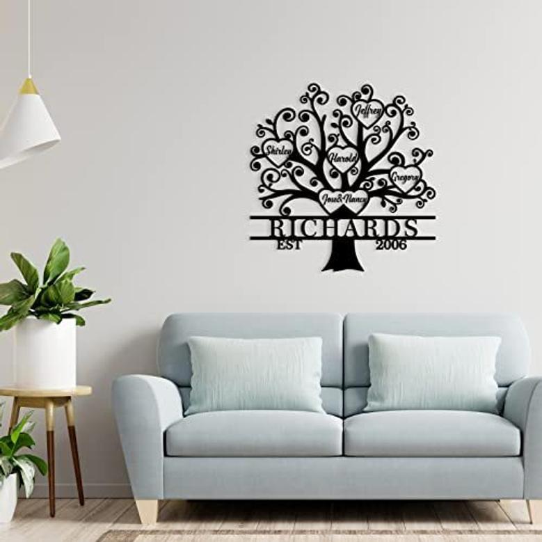 Personalized Family Tree Wall Decor Metal Sign - Kids' Names & Anniversary Gift For Mom Grandma