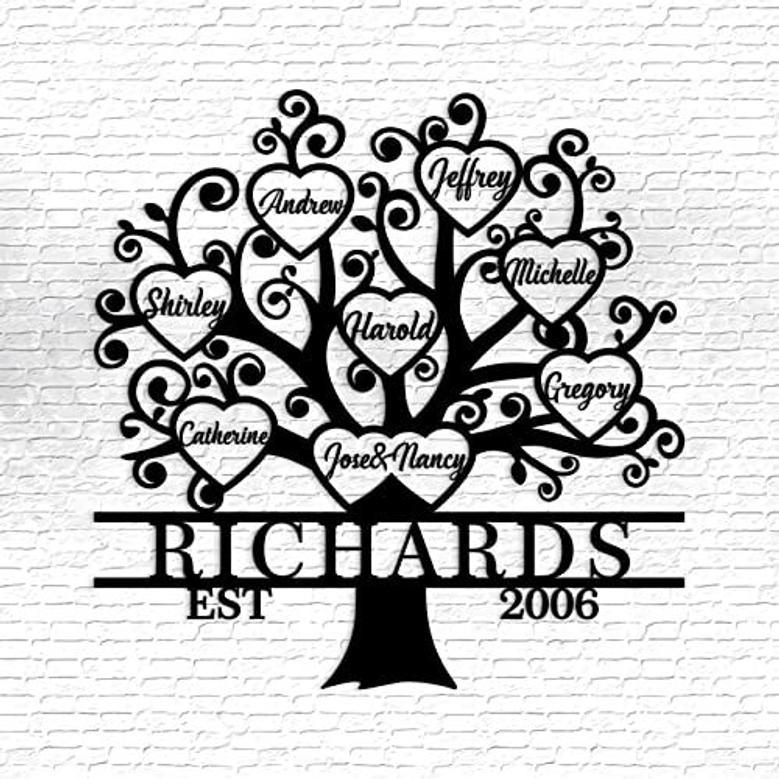 Personalized Family Tree Wall Decor Metal Sign - Kids' Names & Anniversary Gift For Mom Grandma