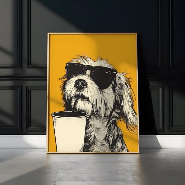 Hipster Coffee Dog Canvas Wall Art For Kitchen Or Dorm - Gift For Coffee Lovers