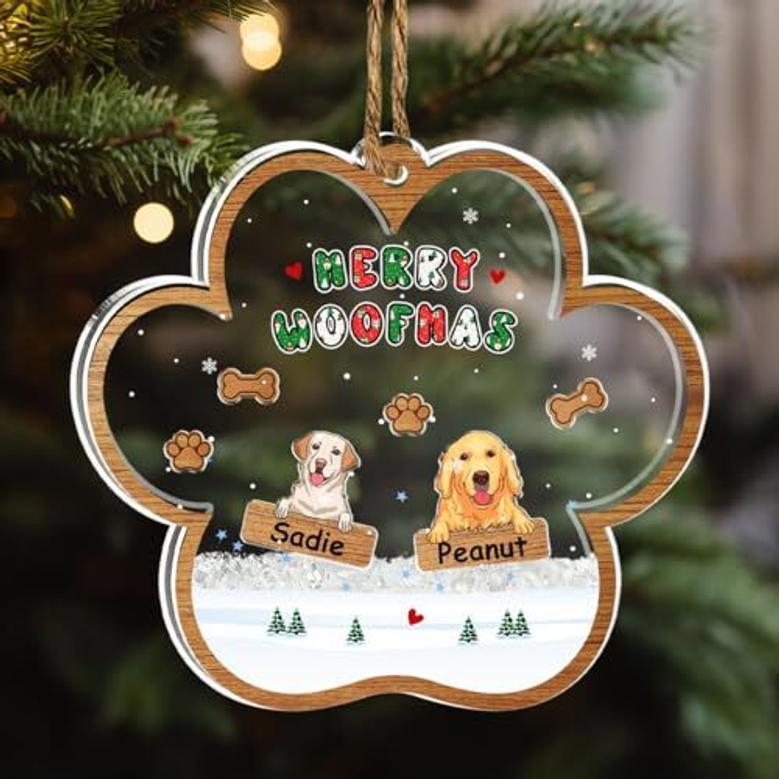 Christmas Dog Ornament With Pawprint Design For Dog Moms And Dads - Customizable Acrylic Shaker Decoration