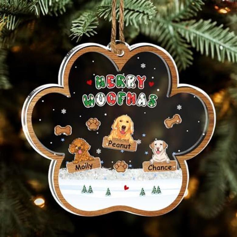 Christmas Dog Ornament With Pawprint Design For Dog Moms And Dads - Customizable Acrylic Shaker Decoration