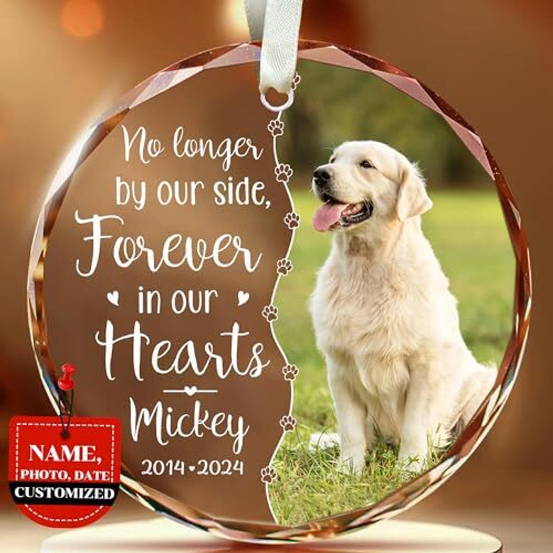 Touching Dog Wall Art Christmas Ornament - Custom Photo And Name Glass Memorial For Your Beloved Pet