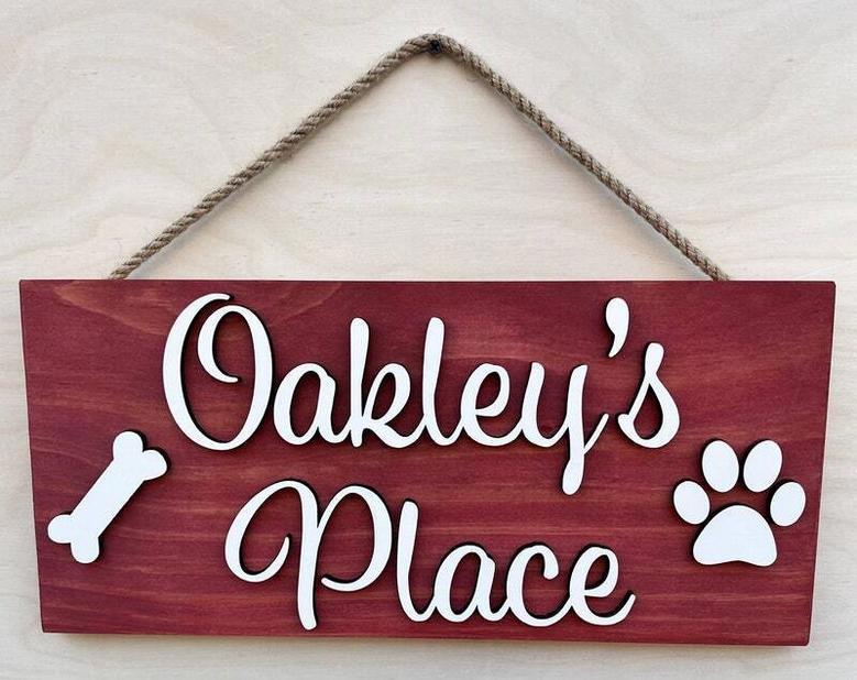 Custom Dog Wall Art - Personalized Wooden Sign For Pet Area - 3D Name Design With Paw Element