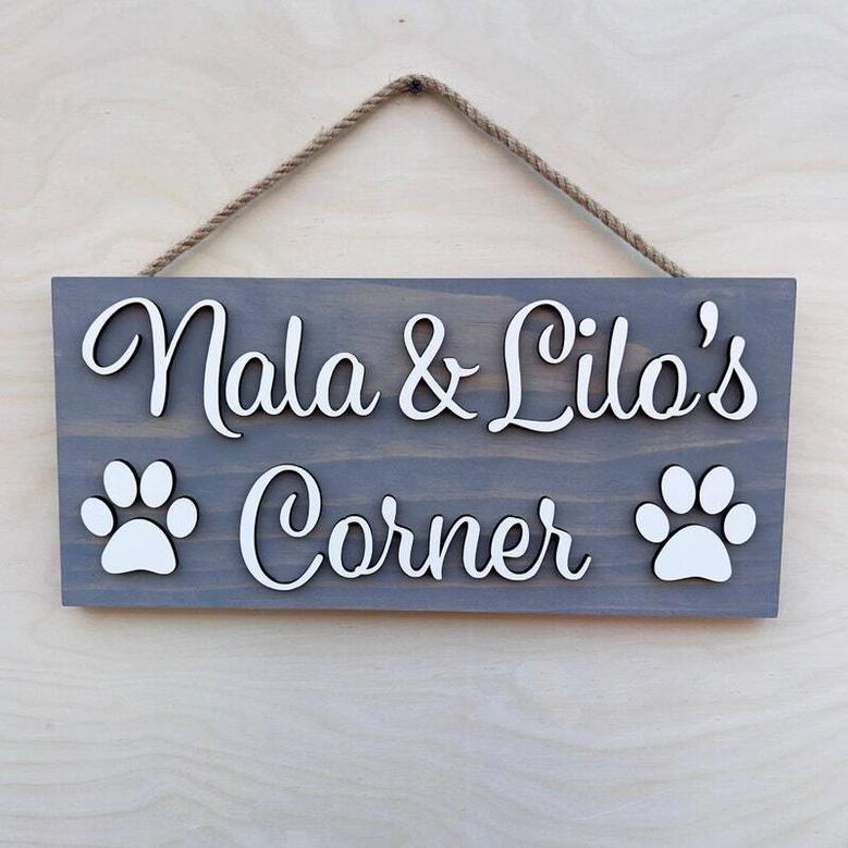 Custom Dog Wall Art - Personalized Wooden Sign For Pet Area - 3D Name Design With Paw Element