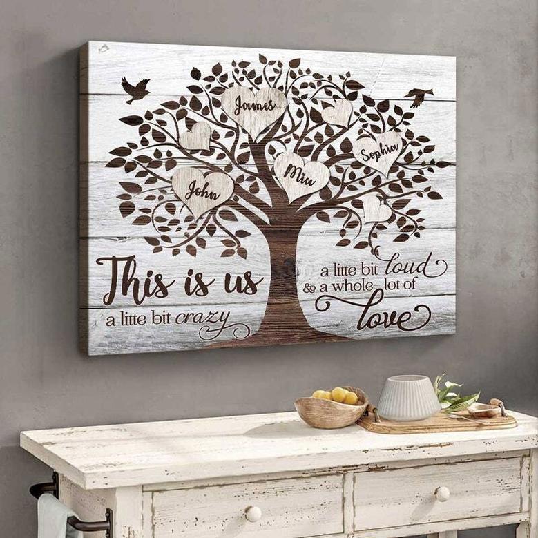 Heartfelt Family Tree Wall Decor Canvas With Kids' Names - Grandparents' Gift For Anniversaries Or Christmas