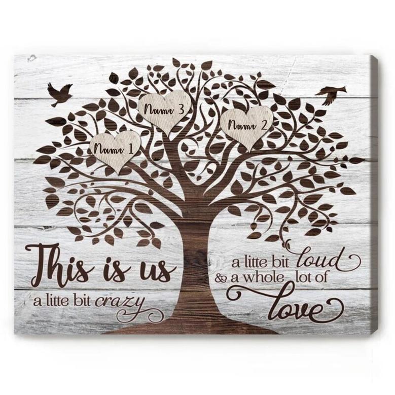 Heartfelt Family Tree Wall Decor Canvas With Kids' Names - Grandparents' Gift For Anniversaries Or Christmas