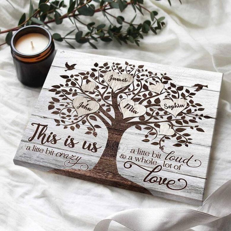 Heartfelt Family Tree Wall Decor Canvas With Kids' Names - Grandparents' Gift For Anniversaries Or Christmas