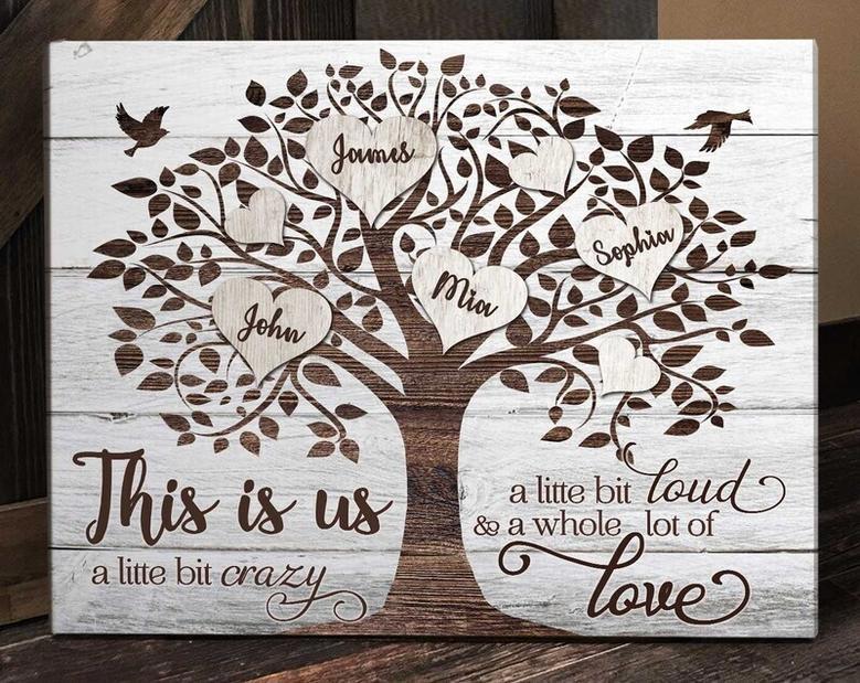 Heartfelt Family Tree Wall Decor Canvas With Kids' Names - Grandparents' Gift For Anniversaries Or Christmas