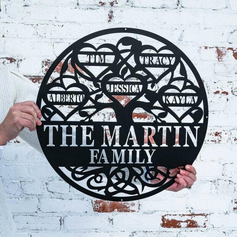 Custom Family Tree Wall Decor - Personalized Metal Sign For Couples, Anniversary Gift Living Room Or Garden