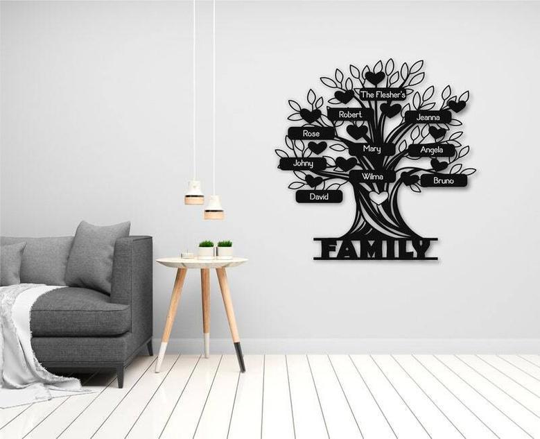 Personalized Family Tree Metal Sign - Custom Wall Decor For Family