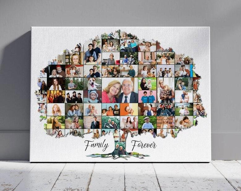 Heartfelt Family Tree Wall Decor Canvas - Custom Photo Collage Gift For Birthdays