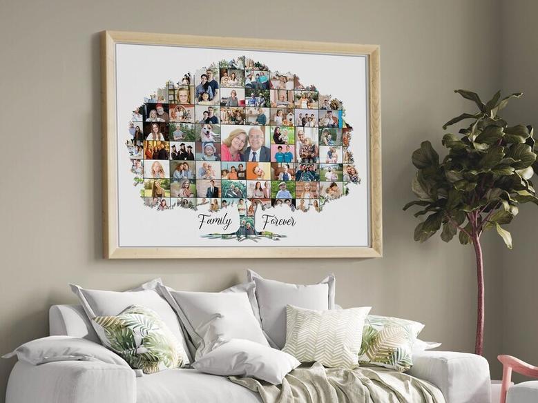 Heartfelt Family Tree Wall Decor Canvas - Custom Photo Collage Gift For Birthdays