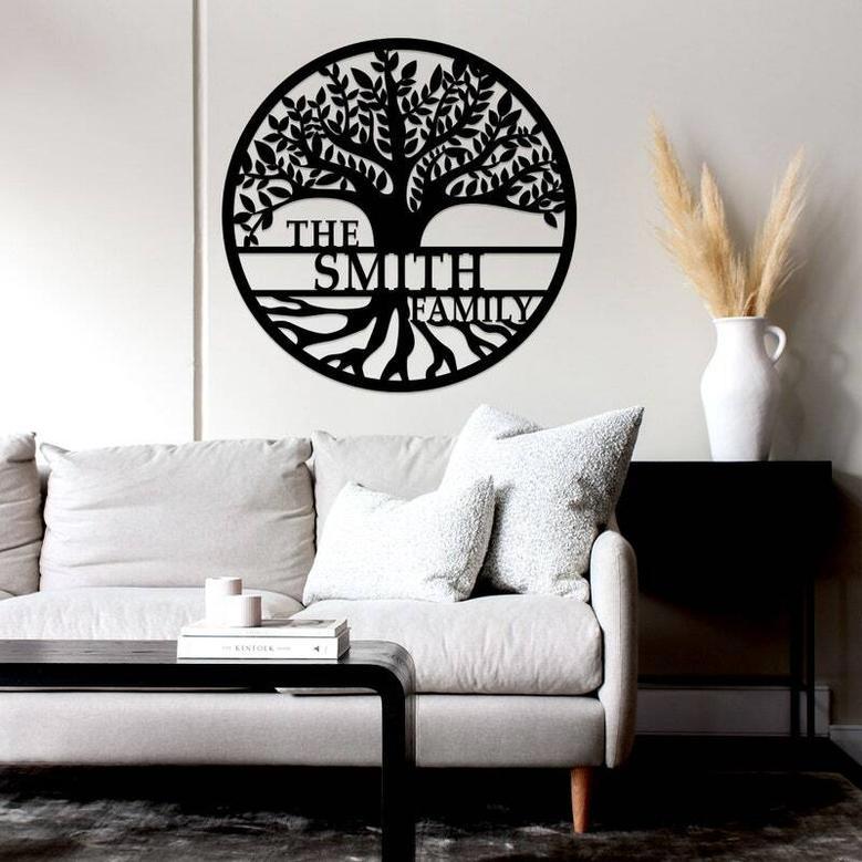 Handcrafted Family Tree Metal Wall Art Personalized For Couples Housewarming Living Room Decor