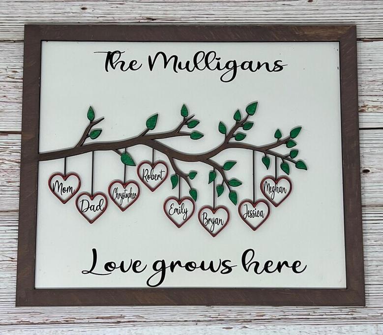 Engraved Family Tree Wall Decor With Names - Unique Mother's Day Gift For Mom, Personalized Tree Branch Design For Living Room