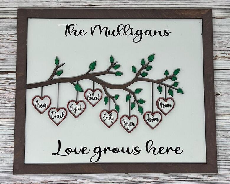 Engraved Family Tree Wall Decor With Names - Unique Mother's Day Gift For Mom, Personalized Tree Branch Design For Living Room