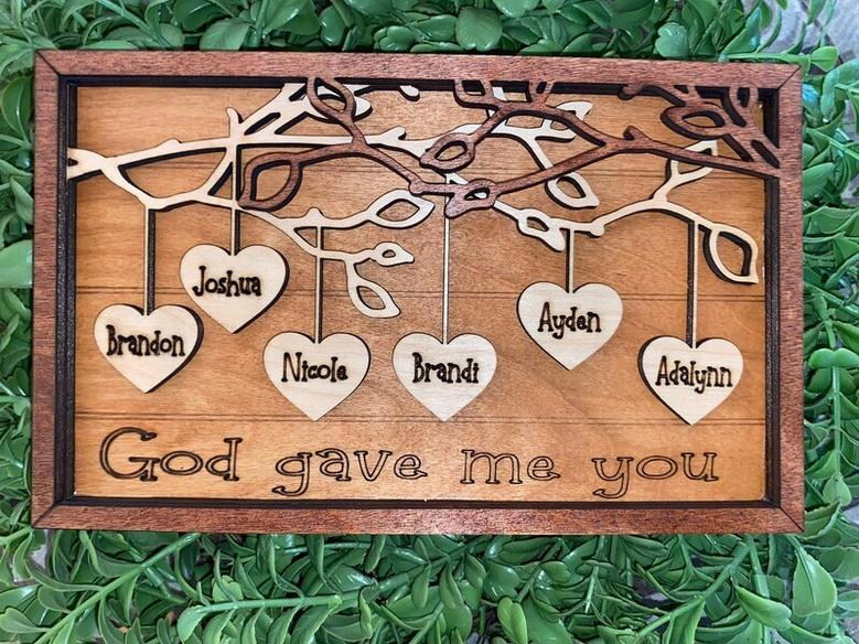 Custom Family Tree Wall Decor For Living Room - Hanging Hearts Wooden Sign