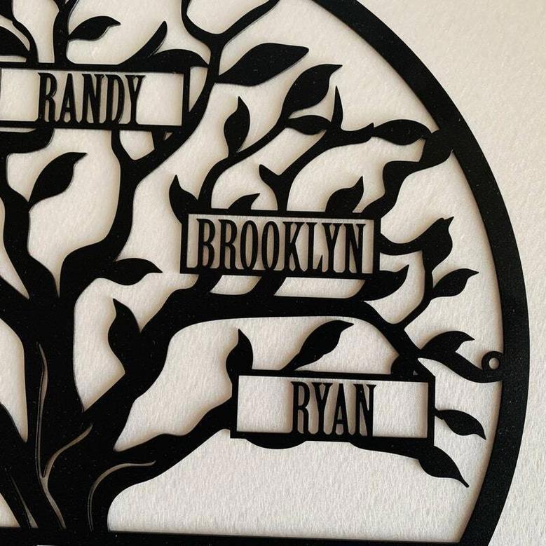 Personalized Metal Family Tree Wall Decor - Custom Sign For Mom's Anniversary Or Christmas Gift