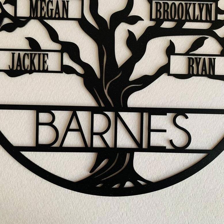 Personalized Metal Family Tree Wall Decor - Custom Sign For Mom's Anniversary Or Christmas Gift