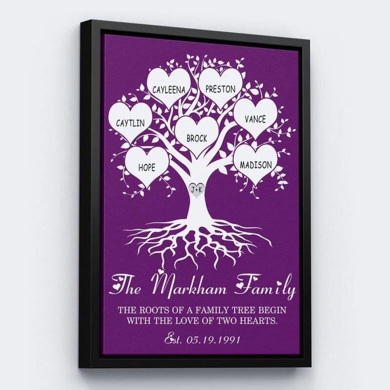 Family Tree Wall Decor Canvas - Custom Name & Date Personalized Gift For Anniversary Or Wedding