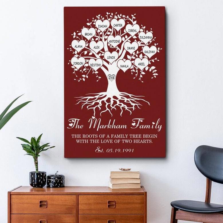 Family Tree Wall Decor Canvas - Custom Name & Date Personalized Gift For Anniversary Or Wedding