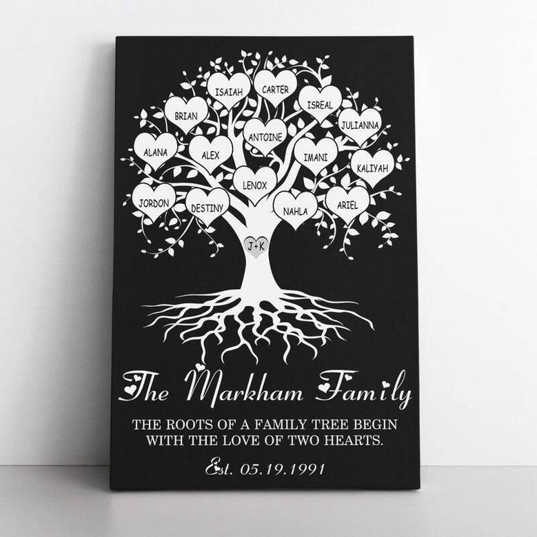 Family Tree Wall Decor Canvas - Custom Name & Date Personalized Gift For Anniversary Or Wedding