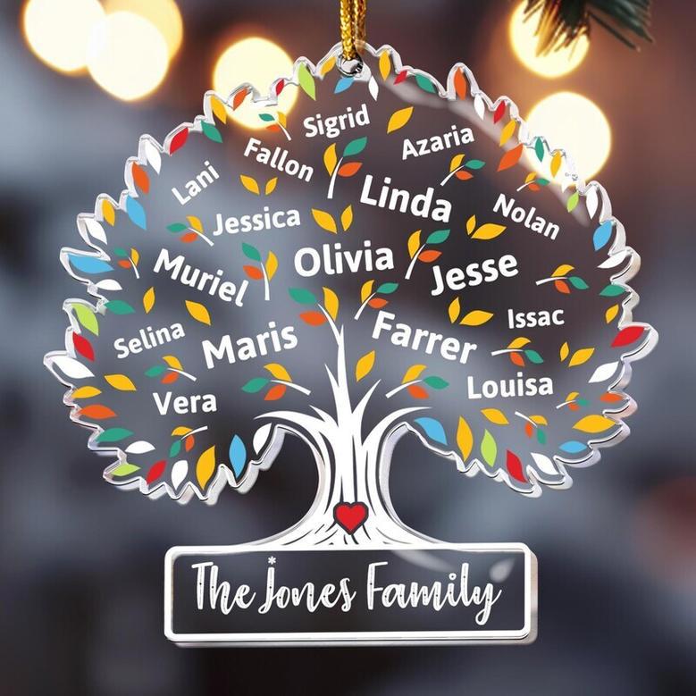 Personalized Family Tree Acrylic Ornament For Christmas 2024 Festive Keepsake Gift