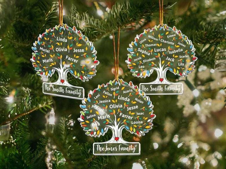 Personalized Family Tree Acrylic Ornament For Christmas 2024 Festive Keepsake Gift