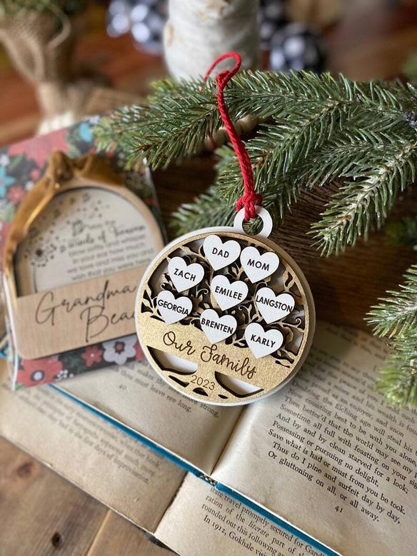 Custom Family Tree Wooden Ornament For Christmas - Thoughtful Neighbor Gift With Names