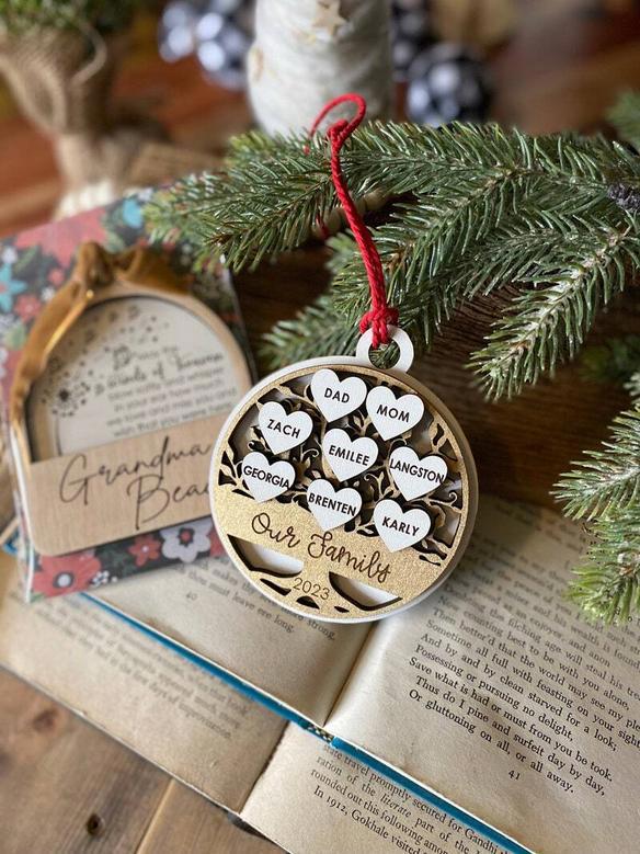 Custom Family Tree Wooden Ornament For Christmas - Thoughtful Neighbor Gift With Names