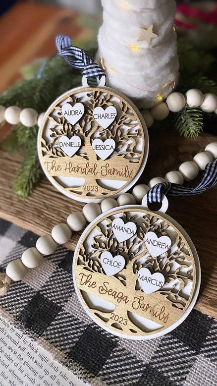 Custom Family Tree Wooden Ornament For Christmas - Thoughtful Neighbor Gift With Names