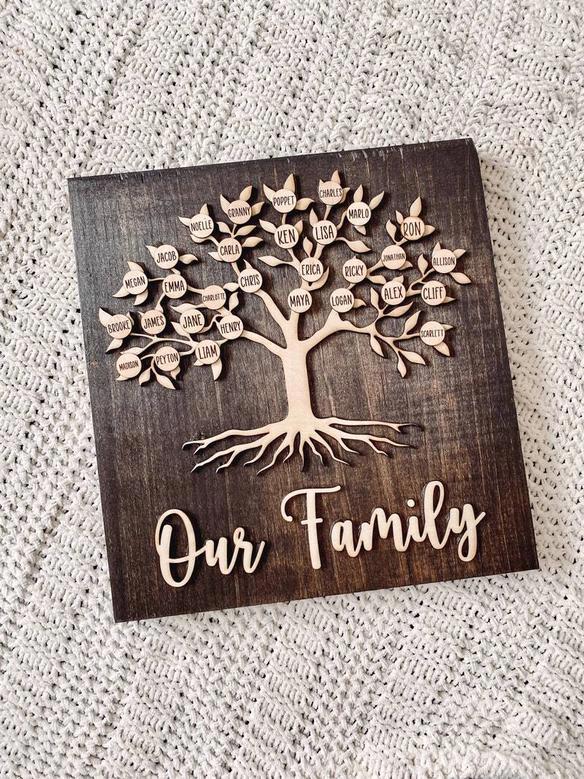 Touching Personalized Family Tree Wood Sign For Living Room Wall Decor