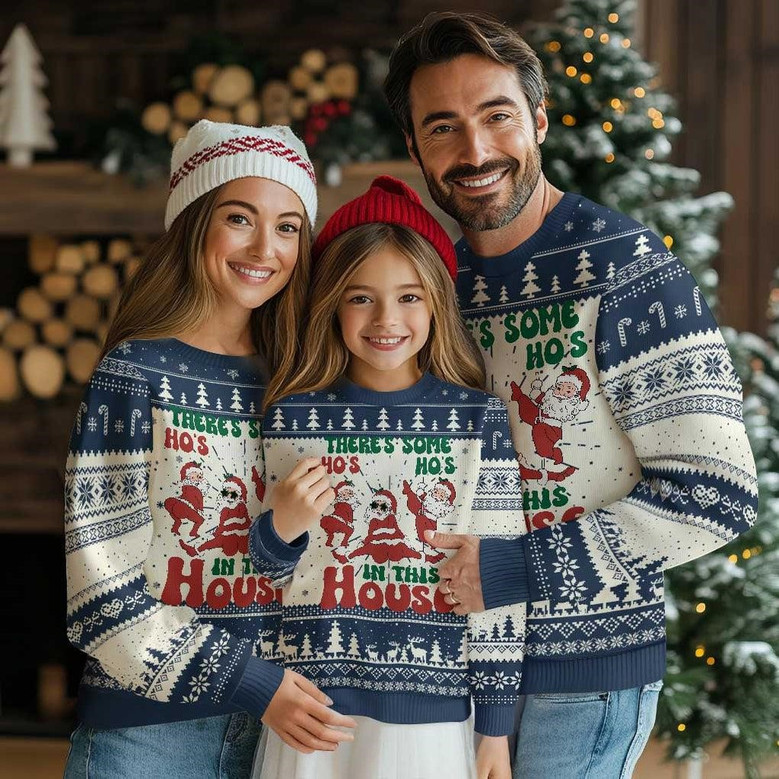 Christmas Santa Ugly Christmas Sweater Theres Some Hos In This House Funny Xmas