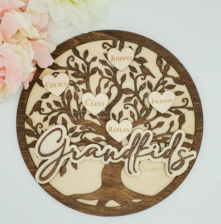 Family Tree Wall Decor Wood Sign - Heartfelt Mother's Day Gift From Kids Or Grandkids