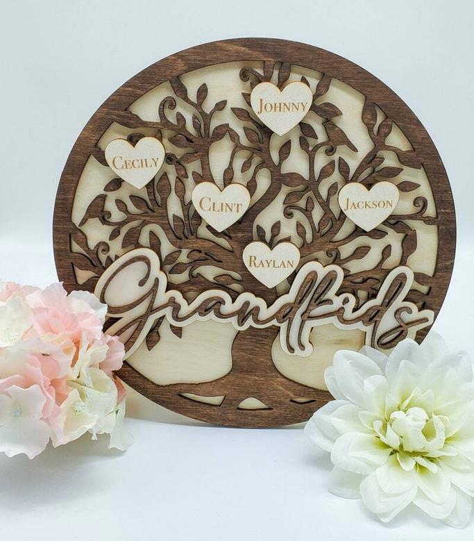 Family Tree Wall Decor Wood Sign - Heartfelt Mother's Day Gift From Kids Or Grandkids