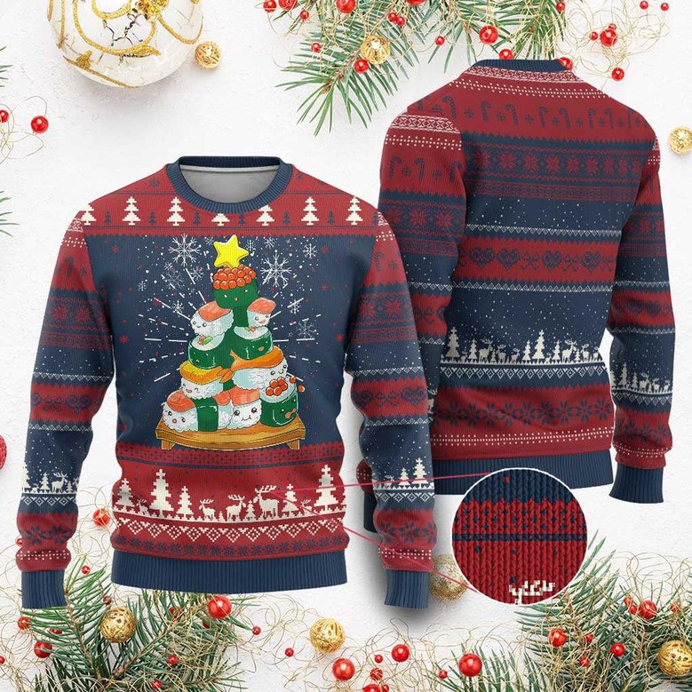 Funny Sushi Christmas Tree Ugly Christmas Sweater Cute Japanese Xmas