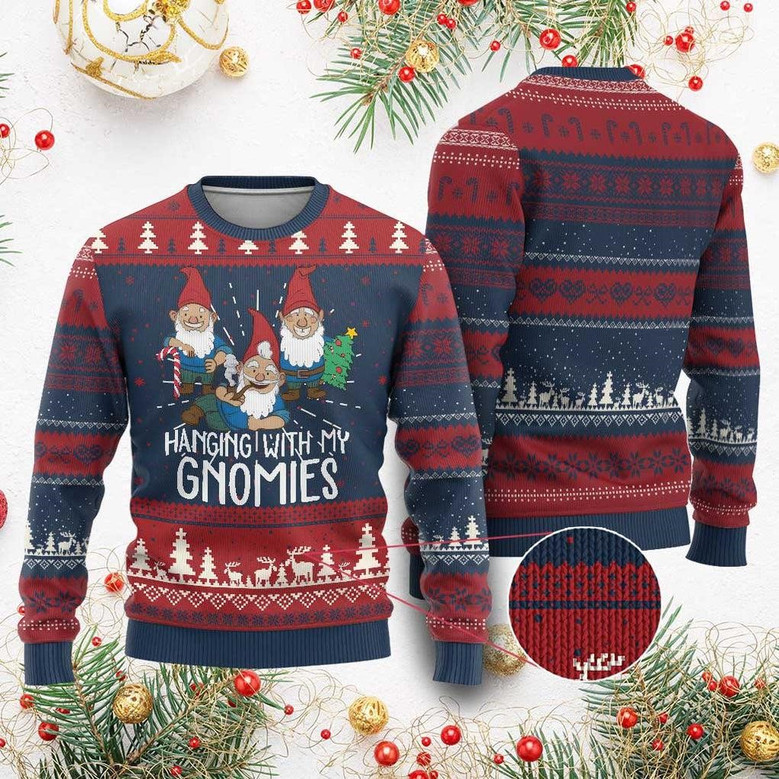 Funny Xmas Garden Ugly Christmas Sweater Hanging With My Gnomies