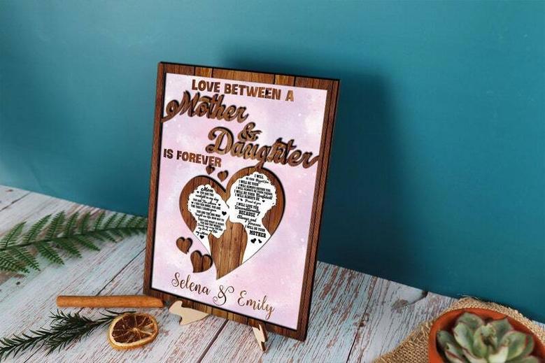 Heartfelt Mother Daughter Wood Art Gift - Custom Laser Cut Sign For Mom & Daughter