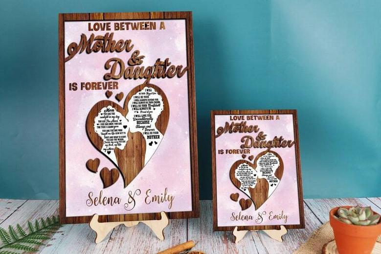 Heartfelt Mother Daughter Wood Art Gift - Custom Laser Cut Sign For Mom & Daughter