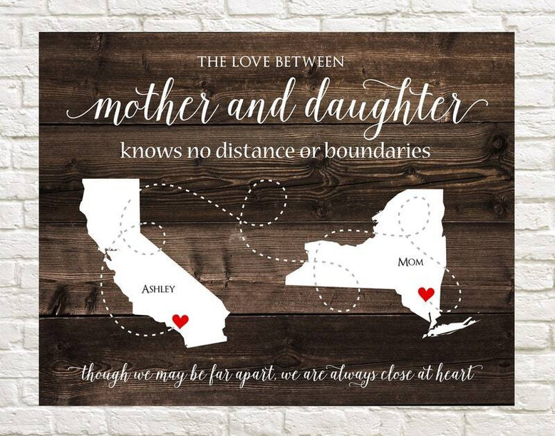 Touching Mother Daughter Art Canvas Personalized Gift For Mom Mother's Day Or Long Distance Connection