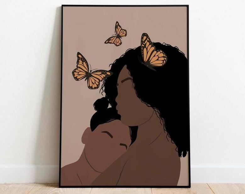 Touching Mother Daughter Art Canvas For Black Family - Personalized Home Decor Gift For Living Room