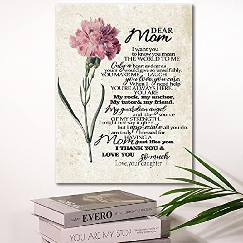 Heartfelt Mother Daughter Art Canvas - Meaningful Poem For Moms From Daughters - Carnation Theme For Bedroom & Living Room DéCor