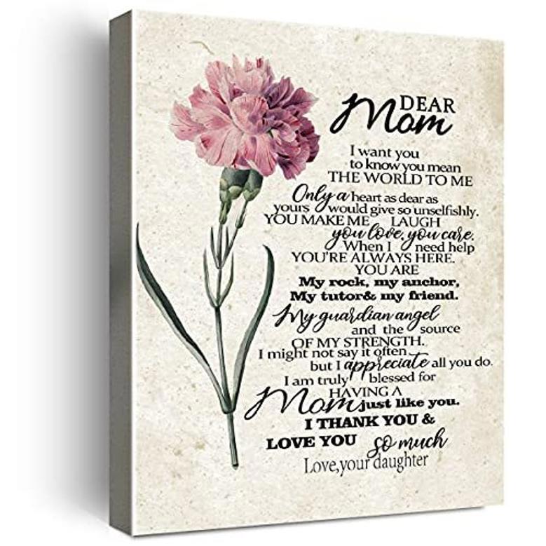 Heartfelt Mother Daughter Art Canvas - Meaningful Poem For Moms From Daughters - Carnation Theme For Bedroom & Living Room DéCor