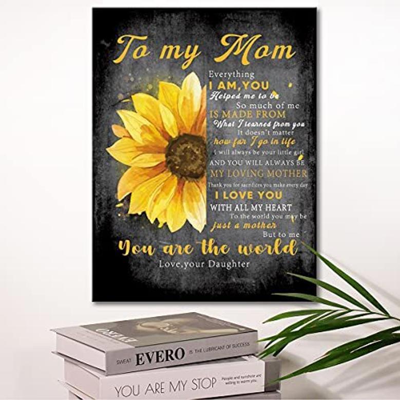 Meaningful Mother Daughter Art Canvas With Sunflower Print - Touching Gift For Mom From Daughter, Ideal For Living Room Or Bedroom