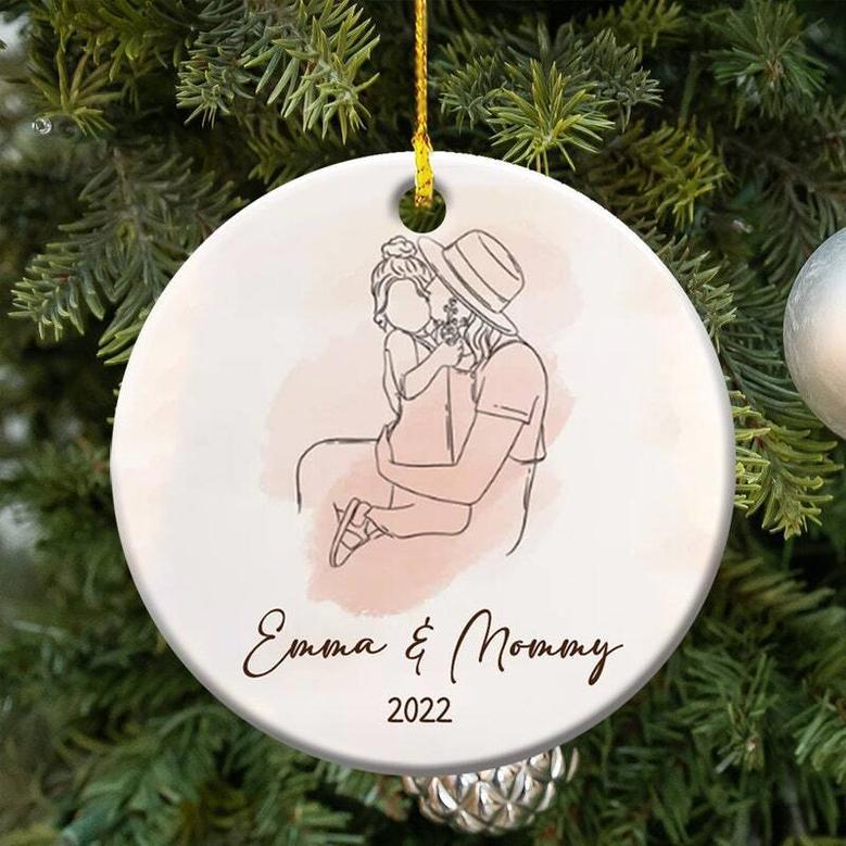 Personalized Mother Daughter Christmas Ornament Line Drawing Keepsake