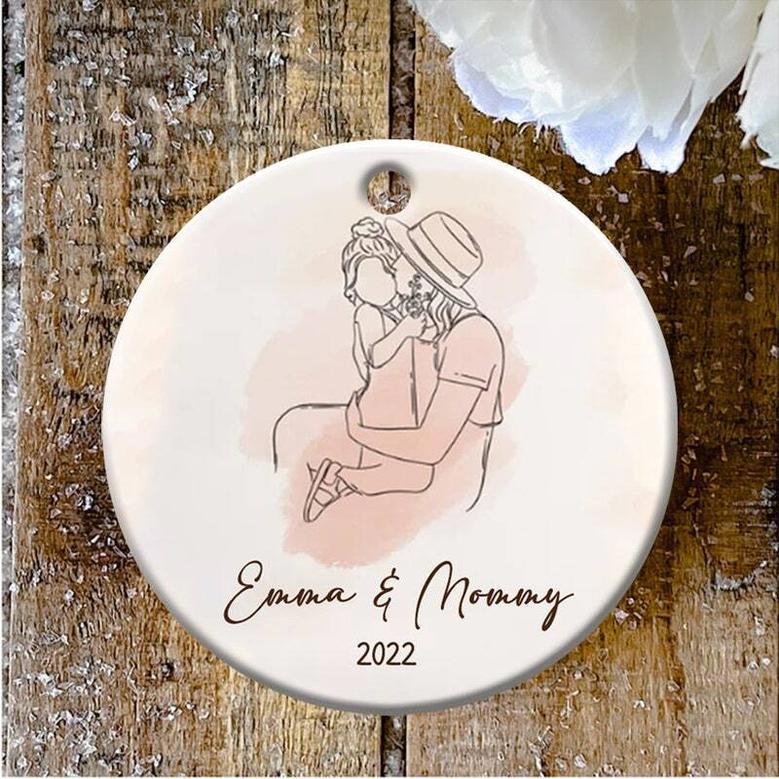 Personalized Mother Daughter Christmas Ornament Line Drawing Keepsake