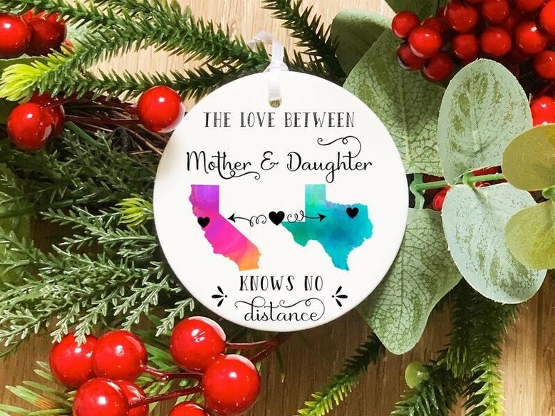 Personalized Mother Daughter Ornament With Hearts - Long Distance Gift For Christmas