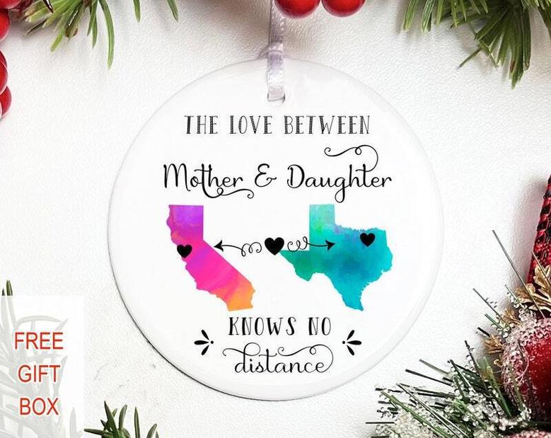 Personalized Mother Daughter Ornament With Hearts - Long Distance Gift For Christmas