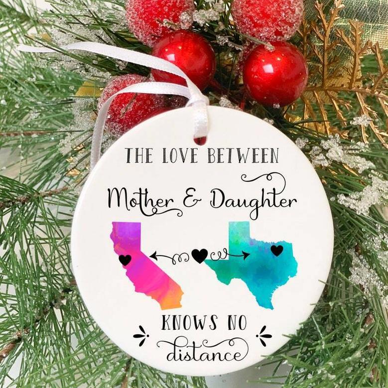 Personalized Mother Daughter Ornament With Hearts - Long Distance Gift For Christmas